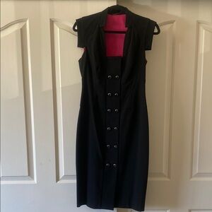 BLACK HALO Elegant Black Dress with Pink Accents. Size 8.